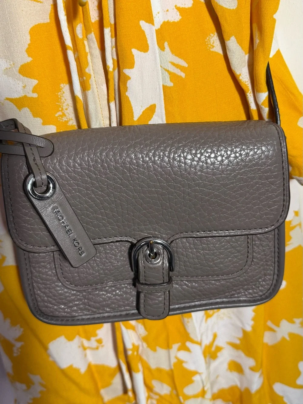 Michael Kors Gray Pebbled Leather Crossbody Bag